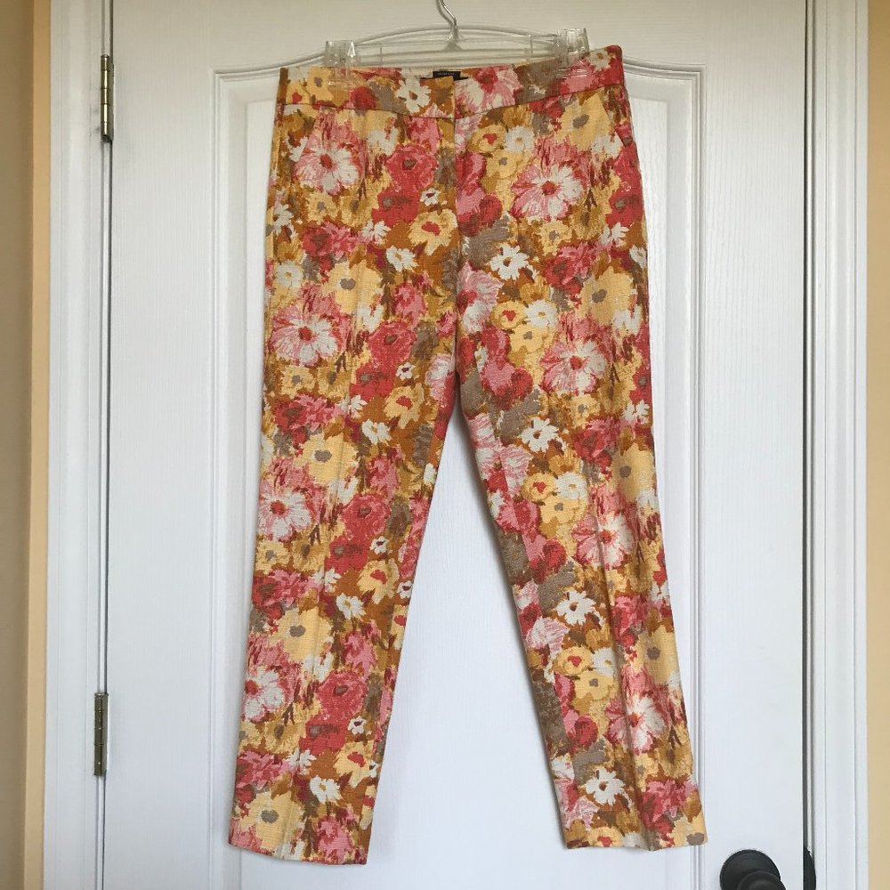 Talbots Women's Yellow/Dusty Rose Floral Print Ankle Pants -Sz 6P